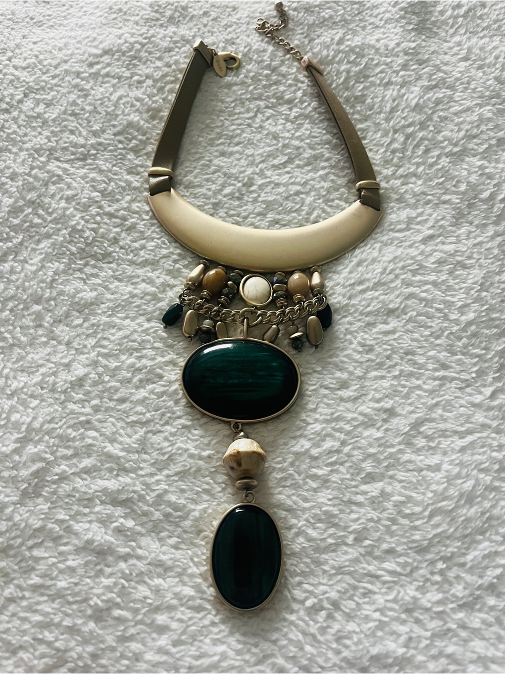 Chico's Gold-Tone Necklace with Dark Green and Cream Accents - Picture 4 of 5